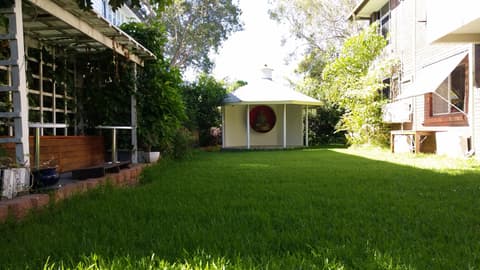 The lawn and small shrine in the garden