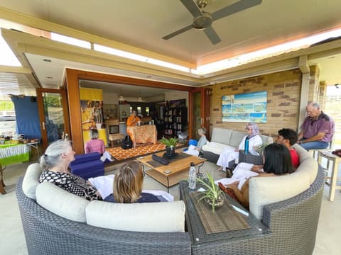 A Dhamma talk in the lodge lounge